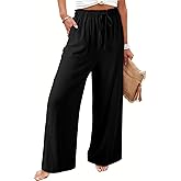 Dokotoo Women's Flowy Wide Leg Summer Pants 2025 Casual Beach Pants High Waisted Drawstring Palazzo Trousers with Pockets