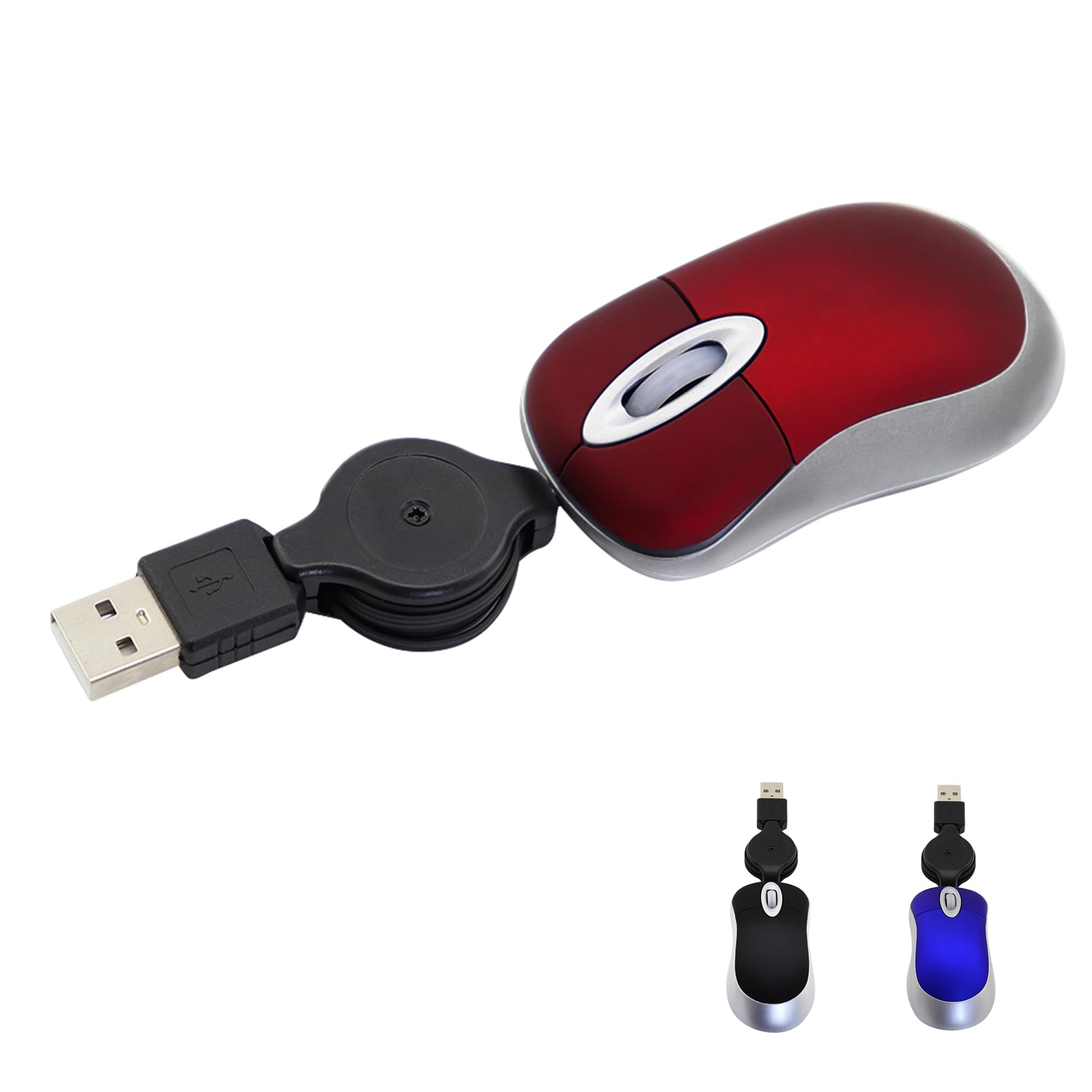 Samudgate Mini Wired Mouse Small Retractable Cable USB Optical Mouse Compact Size 1600DPI Travel Mouse for Kids, Portable Corded Mice for Laptop, Office, Home,Travel, Computer (Red)