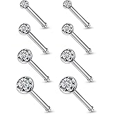 Lsnevsie 18G 20G 22G Astm F136 Titanium Nose Rings Studs Piercing Jewelry for Women Men Nose Nostril Piercing Jewelry Diamond Clear CZ 1.5mm 2mm 2.5mm 3mm 4 Pair