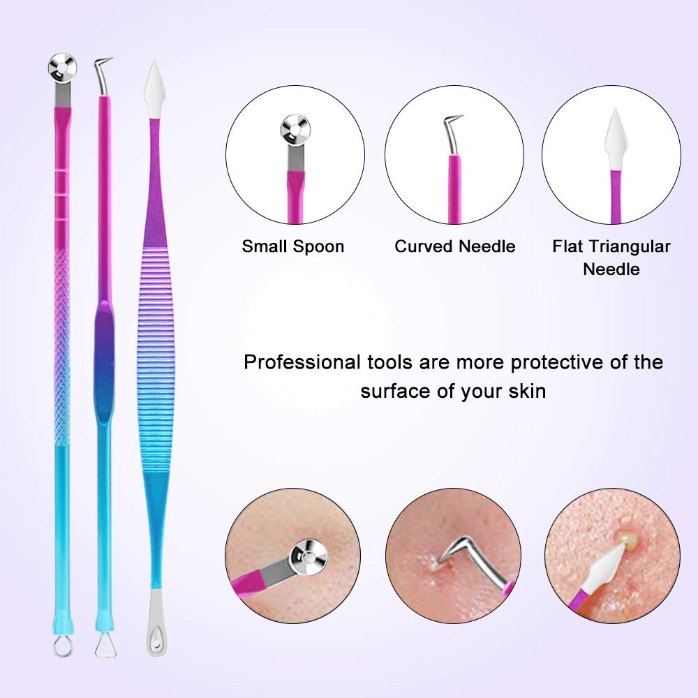 Blackhead Remover Tool Kit, Aooeou 10 Pcs Professional Pimple Popper Tool -Treatment for Pimples, Blackheads, Blemish, Zit Removing, Forehead and Nose(Colorful): Beauty