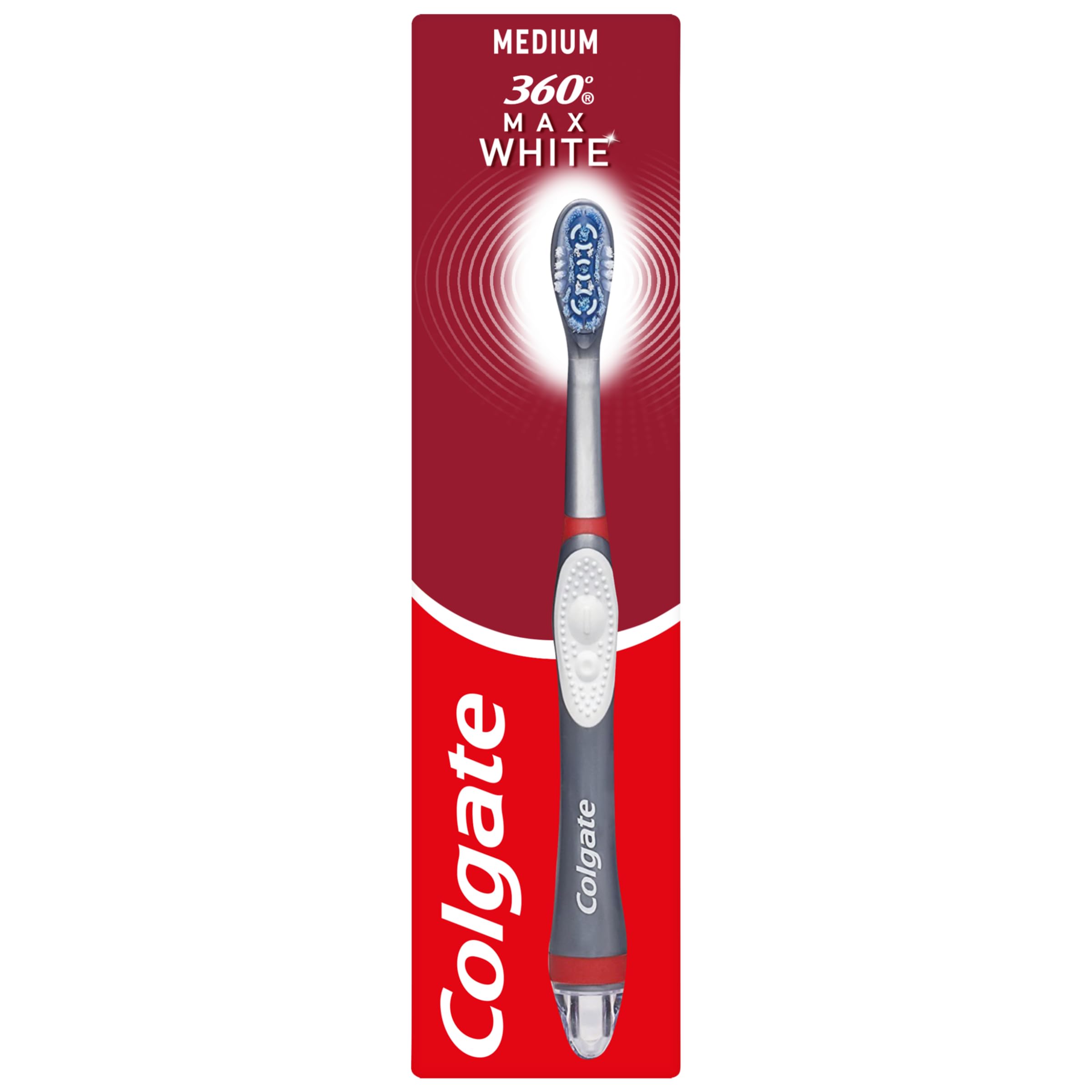 Colgate 360 Max White Sonic Power Medium Toothbrush - Whitening Toothbrush with Medium Bristles - Vibrating Polishing Bristles to Help Remove Surface Stains