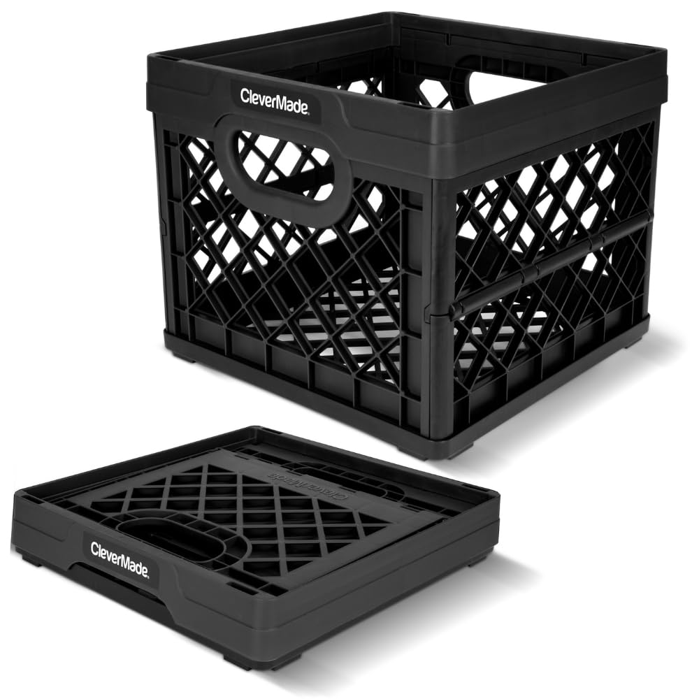 Photo 1 of CleverMade Collapsible Milk Crate, Obsidian, 1PK - 25L (6 Gal) Stackable Storage Bins, Holds 50lbs Per Bin - Clevercrates are Heavy Duty, Plastic Collapsible Storage Crate for Multi PurposesLPNPMER7584882
