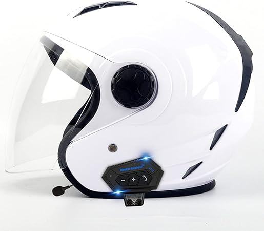 Amazon Co Jp ブルートゥース統合オートバイジェットヘルメット透明なサンバイザー付きハーフヘルメットdot Ece承認のスクーター 原付ヘルメット男性と女性のオートバイのヘルメット White Xl 文房具 オフィス用品