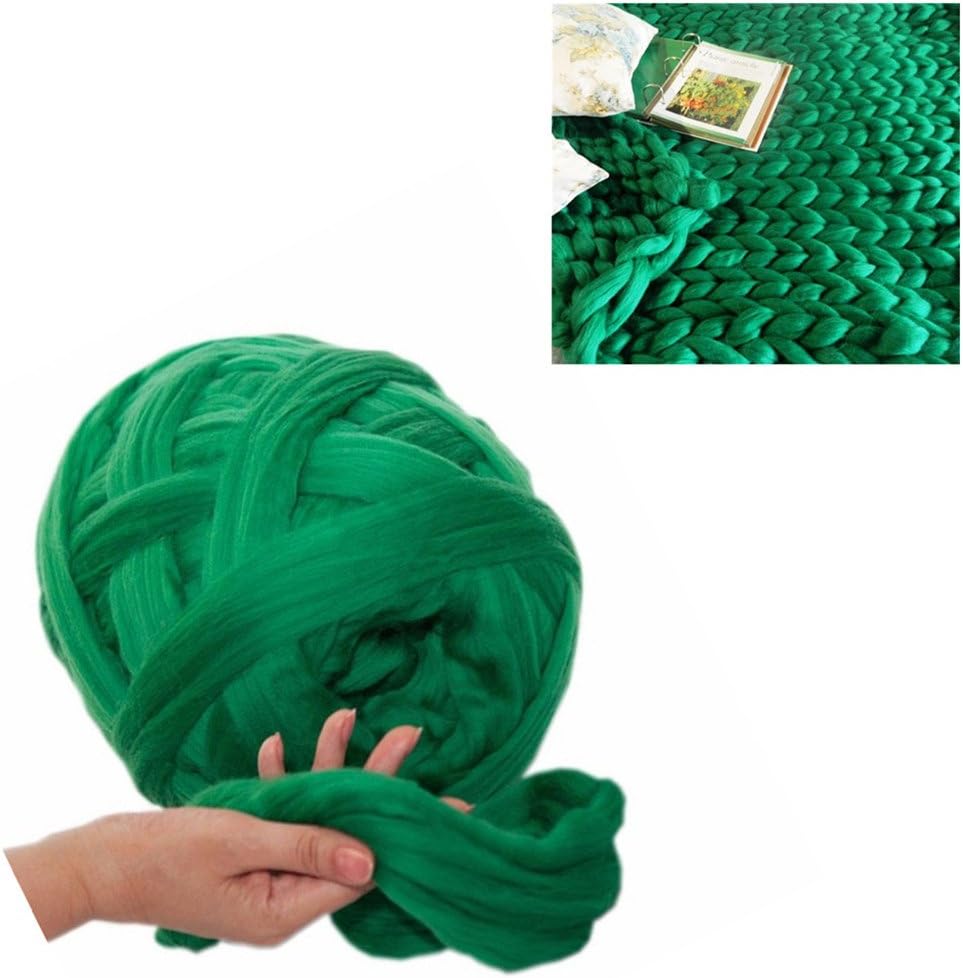 Giant Wool Yarn Chunky Arm Knitting Super Soft Wool Yarn Bulky Wool Roving (1kg/2.2 lbs, Green)