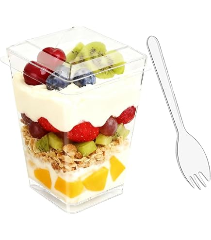 Lot de 40 mini tasses à dessert carrées en plastique transparent 60 ml