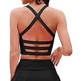 XUNYU Women Longline Sports Bra Strappy Workout Tank Tops Built in Support Open Back Criss Cross Yoga Crop Shirt