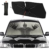 Socira Ghost Skull Car Windshield Sunshade Umbrella Foldable Horror Umbrella Funny Sun Shade Windshield Cover Creepy Skeleton Sunshade Skull Car Accessories Keeps Cool (57