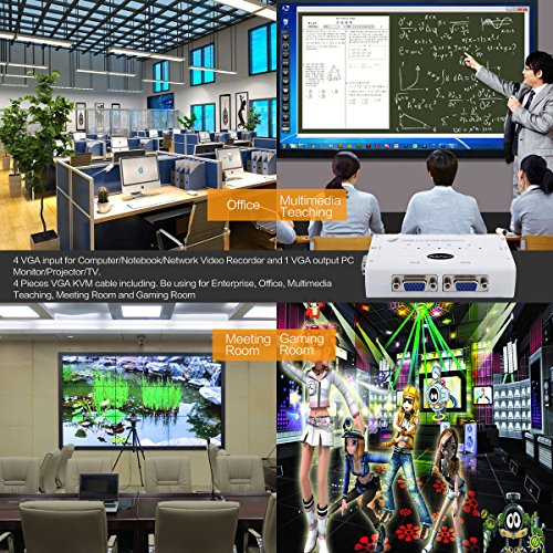 4 Port VGA Switch Box with USB Hub Support Wireless Keyboard Mouse Connection and Push Button Switching Function