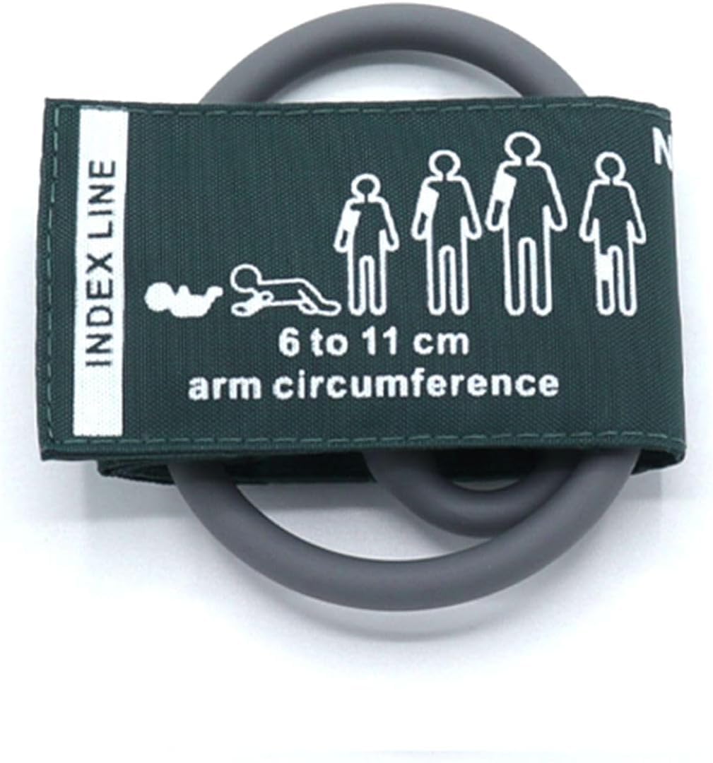Universal NIBP Cuff for NeonateCuff, 6-11 cm Single Tube Reusable Nylon Dark Green Replacement Blood Pressure Cuff, No Connector