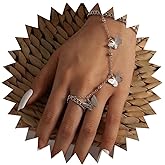 Andelaisi Boho Butterfly Finger Ring Bracelet Gold Butterfly Slave Bracelet Vintage Butterfly Ring Wrist Bracelet 3D Butterfly Hand Chain Bracelet for Women and Girls