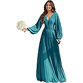 SUOLUOS Elegant Long Sleeves Bridesmaid Dresses for Women Pleated Chiffon Formal Evening Maxi Dress 2026 Prom