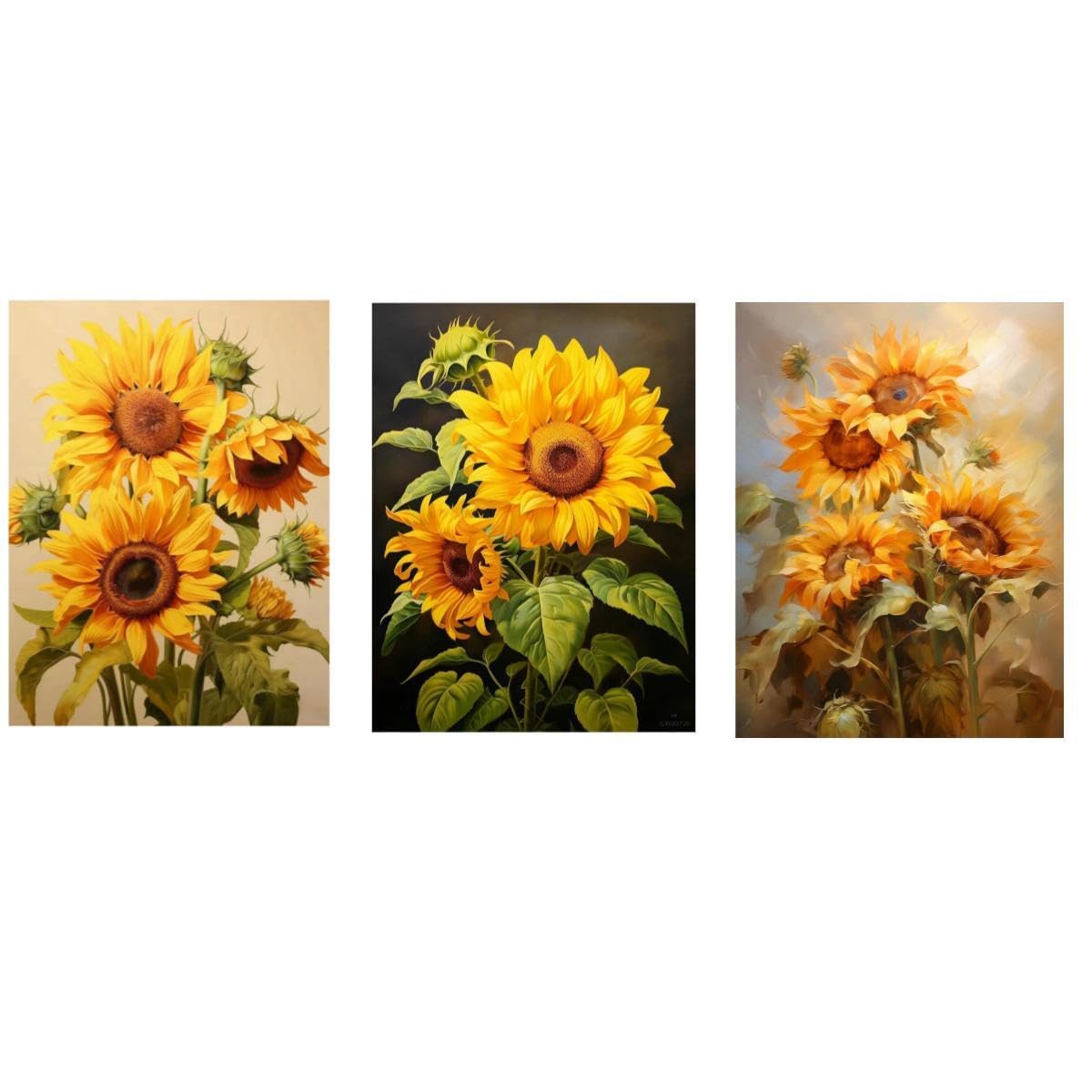 Sunflower Decor Canvas Wall Art , 3 Pcs Flower Landscape Paintings Set for Home Living Room Kitchen Decor Bedroom Office Modern Artwork Sunset Wall Art Nature Floral Poster Print 40*30cm (sunflower)