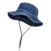AICHUAN Bucket Hat for Women Men Wide Brim Sun Hat Packable Cotton Denim Summer Beach Travel Outdoor Fishing Cap