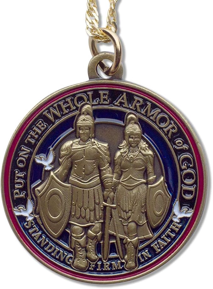 Armor of God 1"Round Pendant with Chain Necklace