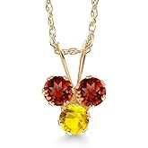 Gem Stone King 14K Yellow Gold Red Garnet and Yellow Sapphire 3-Stone Pendant Necklace For Women (0.43 Cttw, Gemstone January Birthstone, Round 3MM, 18 Inch Chain)