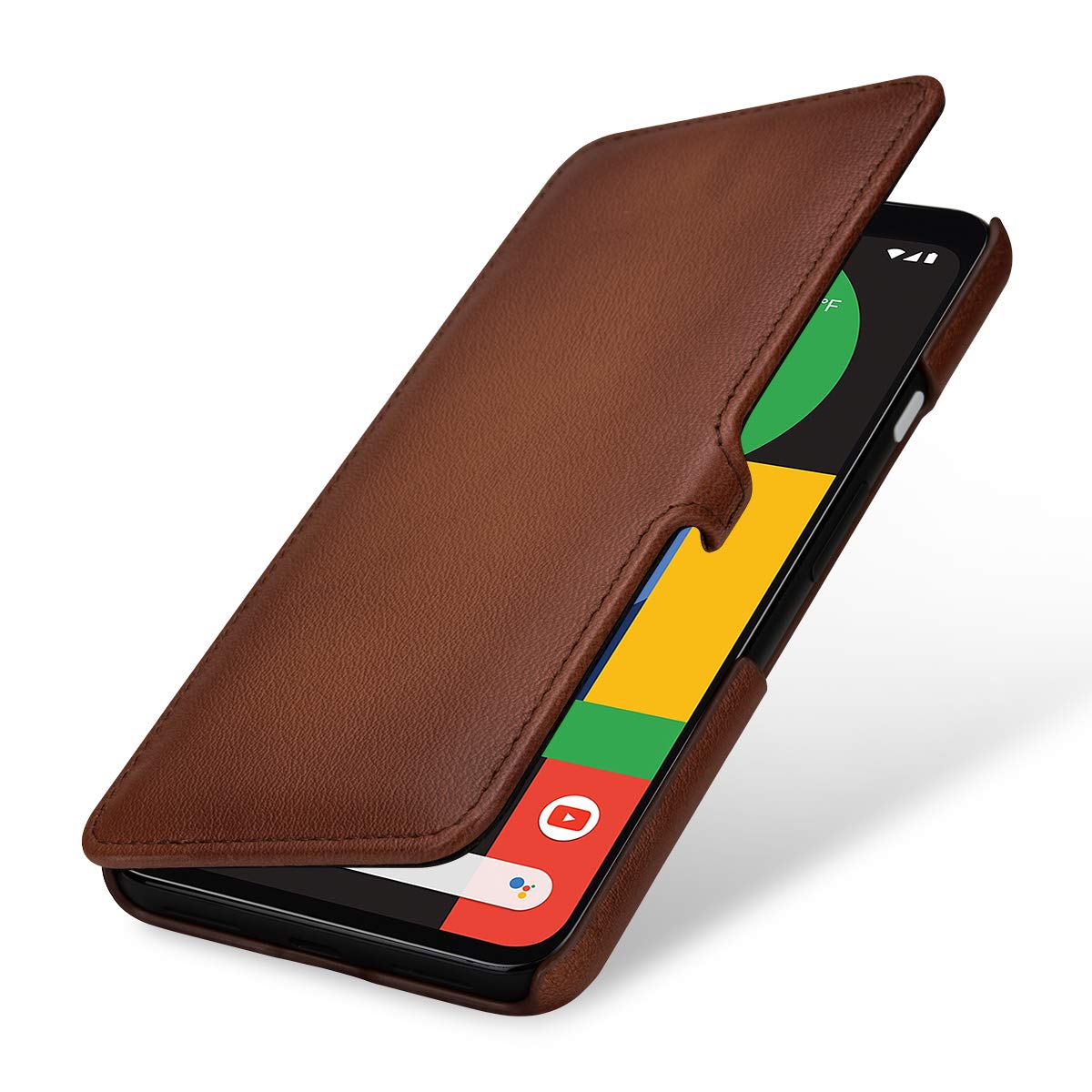 StilGut Book Type Flip Case for Pixel 4 XL (2019), Genuine Leather Pixel 4 XL Case with Closure, Antique Brown