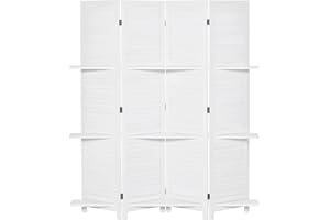 HOMCOM 4 Panel Room Divider with Display Shelf, 5.6 FT Folding Privacy Screen, Portable Freestanding Partition Wall Divider f