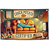 3x5 Feet Funny Bright Flag with Quote ''Couch Potato Certified'' - Cool Poster Polyester On The Wall with Four Brass Grommets - Single Sided Meme Baner for Decoration Rooms Mans Indoor Outdoor