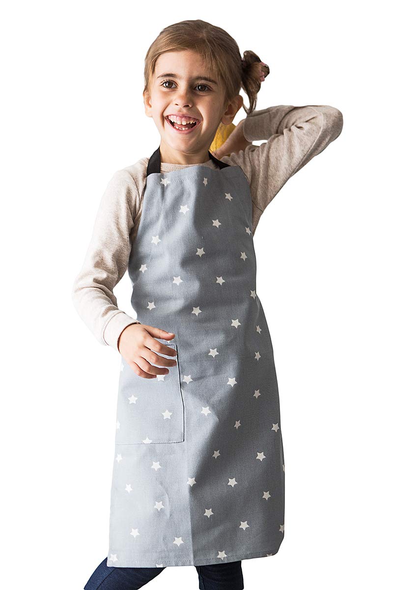 Bunny Street Canvas Aprons with Pockets - Minimalist Apron for Women and Kids - Matching Mother Daughter Aprons - Utility Grey Scandi Stars (Kids 2-5 years)
