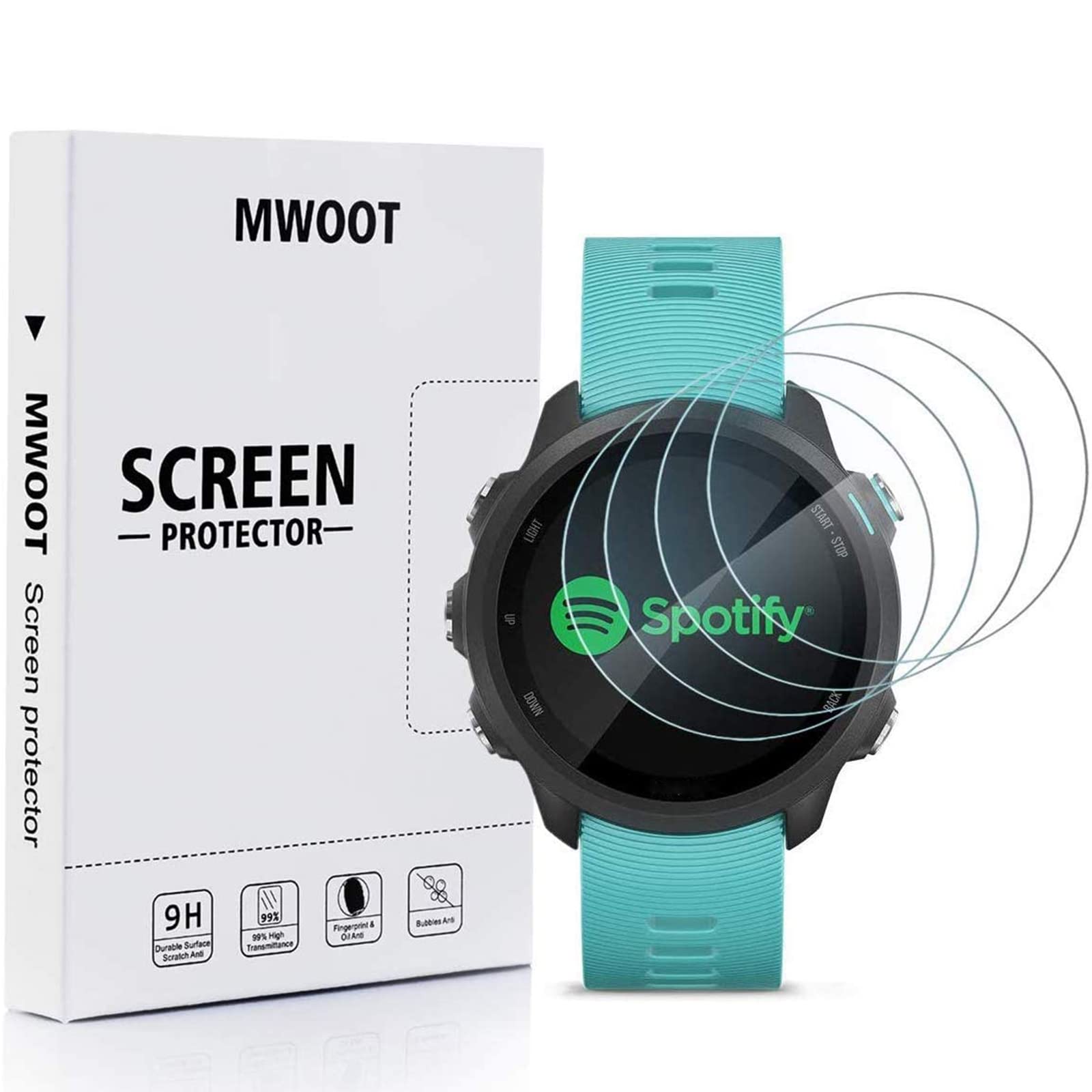 MWOOT 4 Pieces Compatible with Garmin Forerunner 45 45S 245 245 Music Tempered Glass Screen Protector, 9H Hardness Anti-scratch Protective Glass