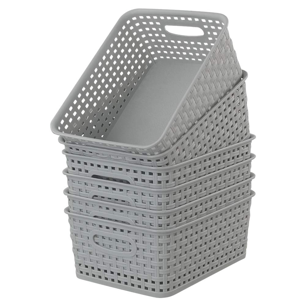 Cadineer 6-pack Plastic Grey Rattan Storage Basket Small Weave Basket Box