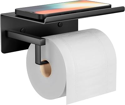 susswiff Black Stainless Steel Toilet Roll Holder with Shelf, Rustproof