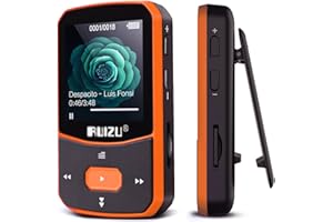 RUIZU 64GB Clip MP3 Player with Bluetooth 5.3, Portable Music Player with Voice Recorder for Sport Running, FM Radio, Pedometer, A-B Repeat, Audio Shuffle Playback, Support 128GB Micro SD Card, Orange