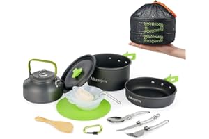 MEETSUN Portable Camp Cooking Set,Space Saving,Lightweight Aluminum Camping Cookware Set,Quick Heating Camping Pot Pan Set with Easy Clean Coating Perfect for Hiking,Backpacking,Outdoor Cooking
