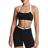 Aoxjox Women's Color Block Halter Workout Sports Bras Fitness Athletic Vanessa Bra Yoga Crop Tank
