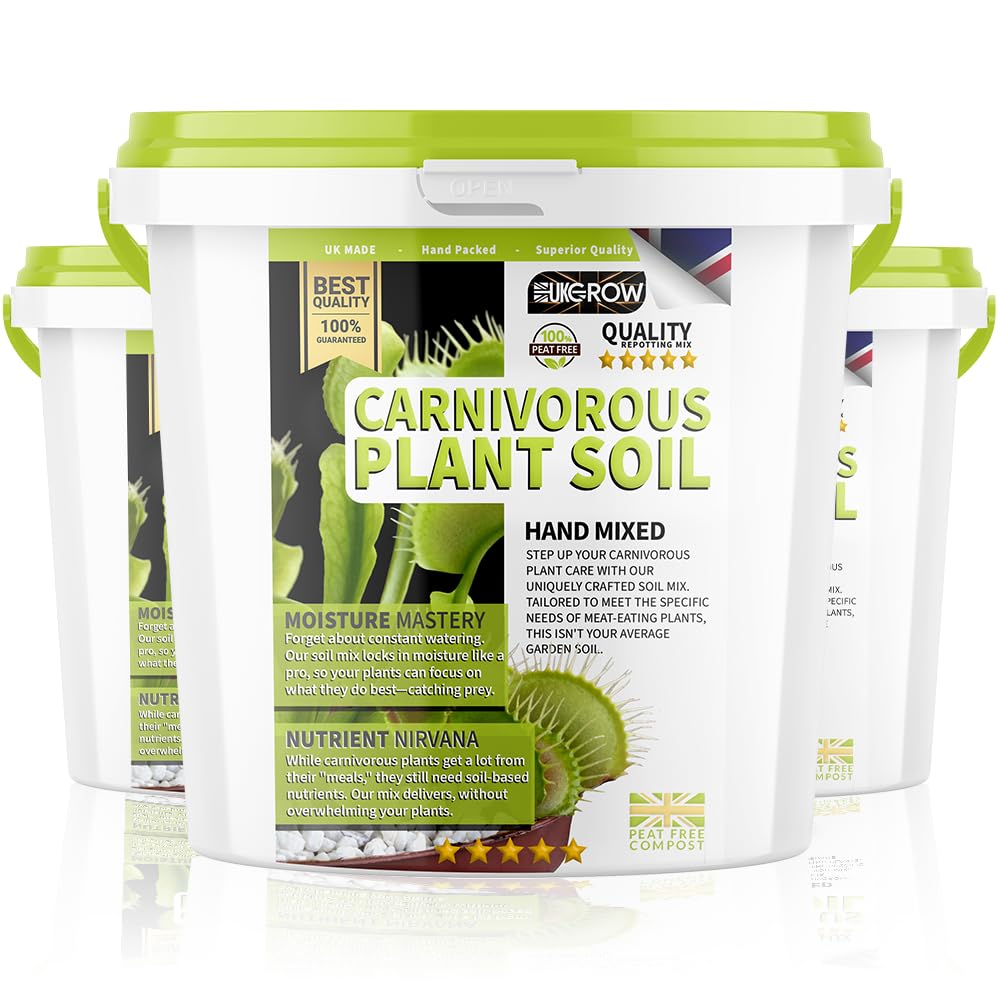 Carnivorous Plant Soil & Compost by UKGROW - Premium Handmade Mix for Venus Flytraps, Pitcher Plants & Sundews, Optimal pH & Nutrient Balance, Fast-Draining (1 Litre Strong Bucket)