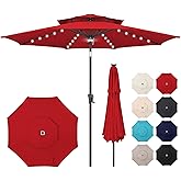 AckMizz 9ft Solar Umbrella Outdoor - Double Top Lighted Patio Umbrella with 40 LED Lights Waterprool Uv Protection, Table Umbrella with Tilt & Crank for Pool, Porch, Garden, Backyard(Red)