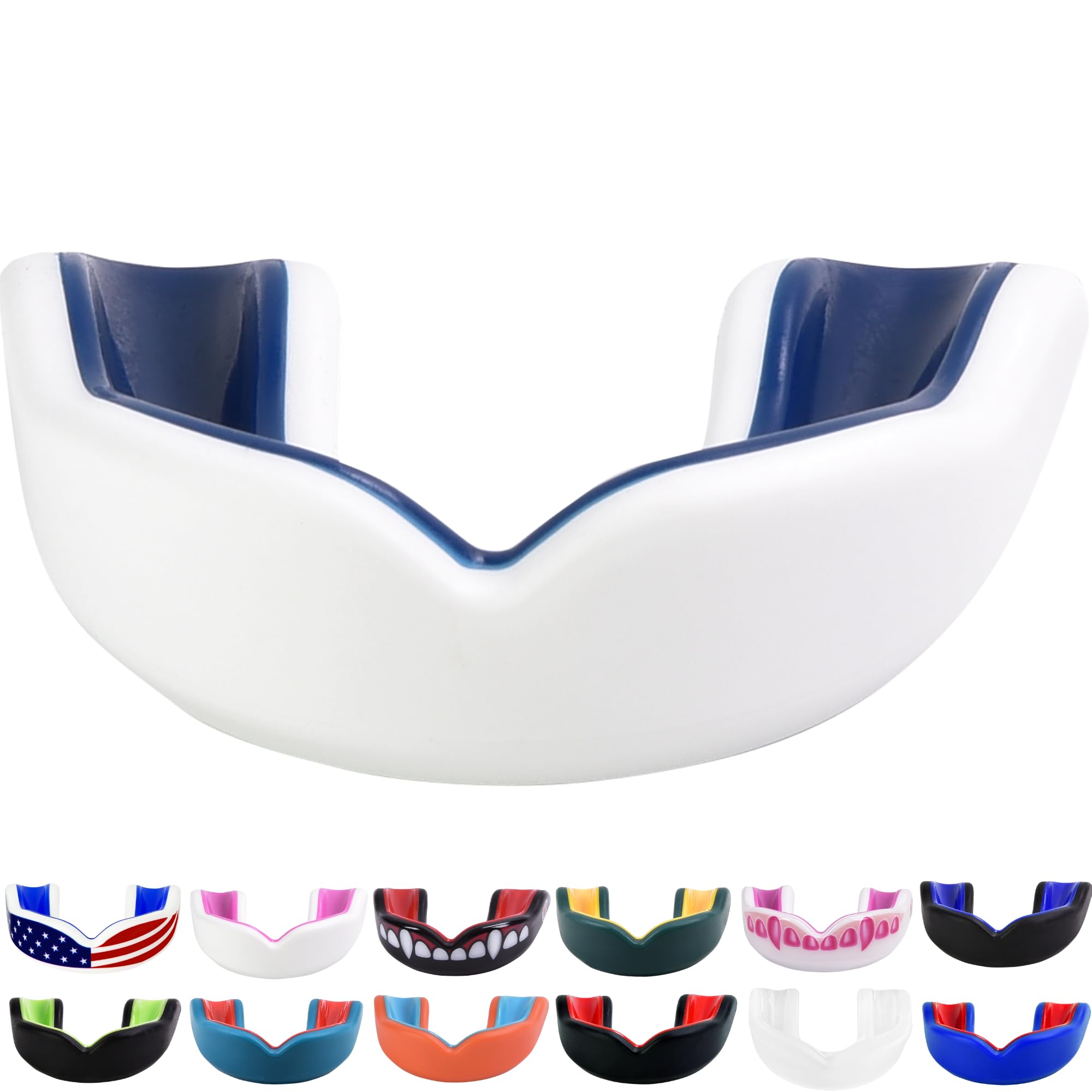 Oral Mart White/Navy Blue Youth Gum Shield for Kids - Sports Mouth Guard for Karate, Boxing, Martial Arts, Football, MMA, Sparring, Hockey, Rugby, BJJ, Muay Thai,Soccer