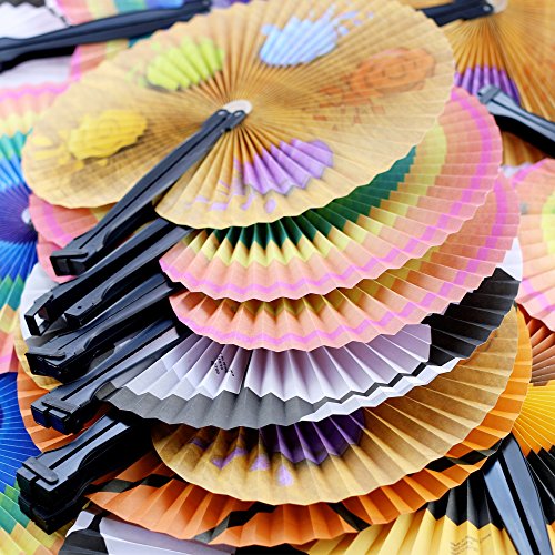 ISusser Folding Fan Assortment (24ct) - Paper with Plastic Handle - New