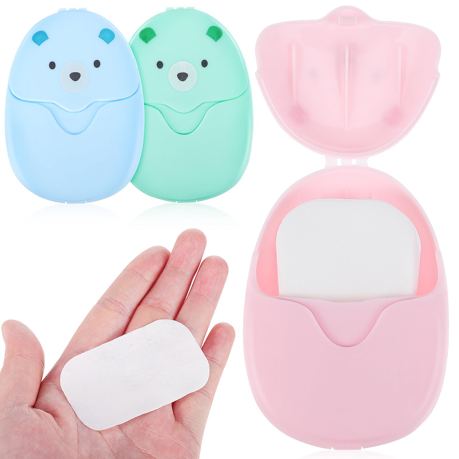 BESPORTBLE 3 Pcs Assorted Color Disposable Soap Sheets for Travel, Hiking, Camping and Outdoor Activities - Portable Hand Soap Flakes with Pp Case for Cleaning Hands, Face and Body