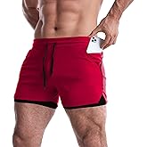 EVERWORTH Men's 2 in 1 Workout Shorts 5" Quick Dry Gym Shorts Bodybuilding Short Shorts Compression Shorts with Zipper Pocket