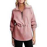 Dokotoo Womens Sweatshirt Oversized Half Zip Up Drawstring Waist Long Sleeve Side Slits Soft Casual Pullover Sweatshirts Tops