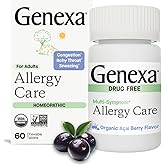Genexa Allergy Care | Drug Free, Non-Drowsy Allergy & Decongestant Remedy for Adults | Vegan & Non-GMO | Homeopathic Allergy Relief Made Clean | Organic Acai Berry Flavor | 60 Chewable Tablets
