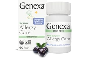 Genexa Allergy Care | Drug Free, Non-Drowsy Allergy & Decongestant Remedy for Adults | Vegan & Non-GMO | Homeopathic Allergy Relief Made Clean | Organic Acai Berry Flavor | 60 Chewable Tablets