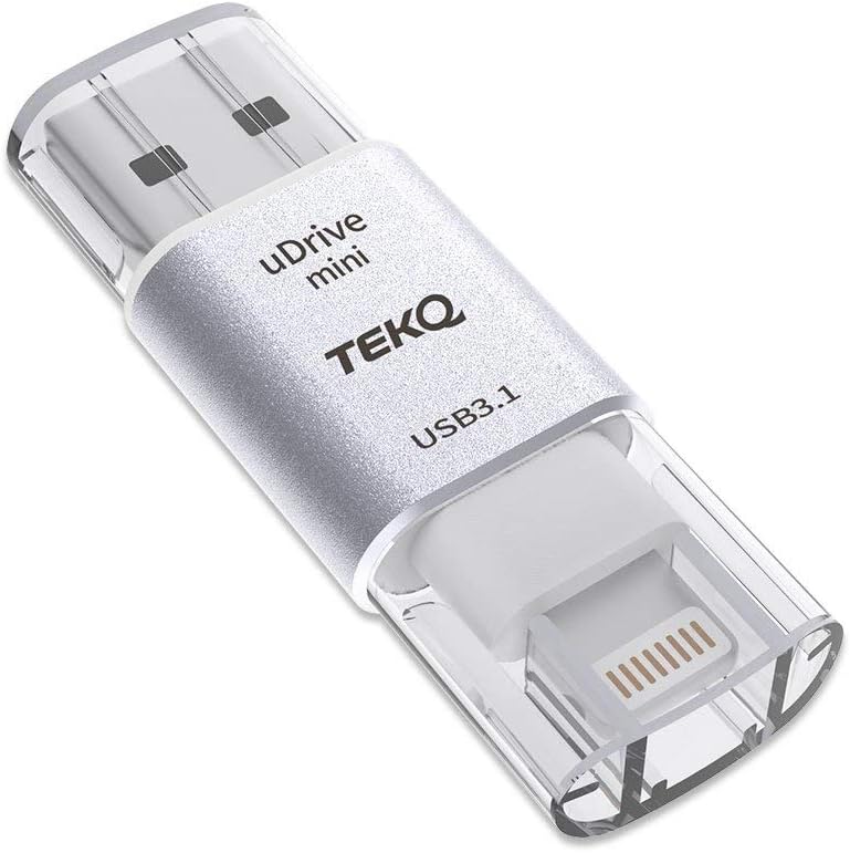 TEKQ MFi Certified Apple Micro SD USB Flash Drive Card Reader for iPhone iPad iPod Lightning USB 3.0 Mac Windows PC (0G, Silver)