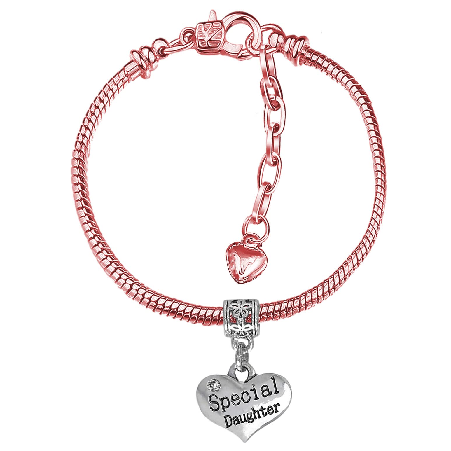 Special Daughter Girls 16cm Adjustable Rose Gold Plated Starter Charm Bracelet with Heart Pendant and Gift Box