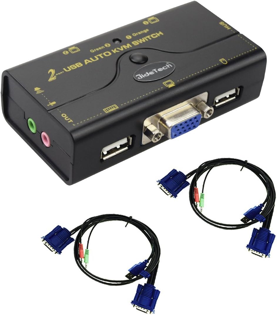 KVM Switch VGA 2 Port Up to 2048x1536 Resolution with USB Hub for PC or Monitor Switching switch by button