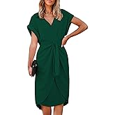 CUPSHE Midi Dress for Women 2025 V Neck Short Sleeves Knotted Pockets Tunic Waist Spring Casual Dress