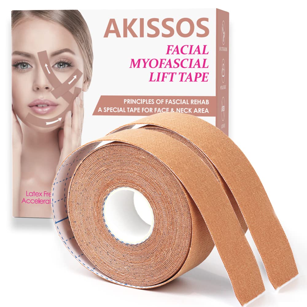 Akissos Facial Myofascial Lift Tape Face Lift Tape Anti Wrinkle Patches Anti Freeze Stickers Neck Lift Tape Unisex For Firming and Tightening Skin 2.5cm*5m