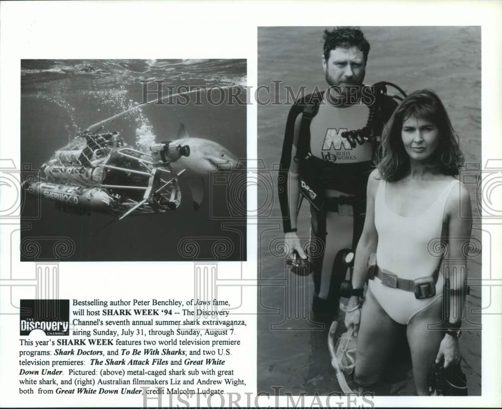 Historic Images - 1994 Press Photo Liz and Andrew Wright on Shark Week '94, on Discovery Channel.