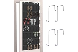 Aisoso Over the Door Shoe Organizer with 35 Large Breathable Mesh Pockets and 4 Metal Hooks Space Saving Hanging Storage Holder for Men's and Women's Shoes, Accessories, Black