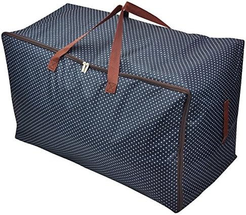 AMJ Jumbo Storage Bag, Comforter/Blanket/Pillows/Quilt Storage Container, Garage Grocery Storage Bag, Garments/Clothes Organizer Bin in Closet/Attic, 100L, Blue dot