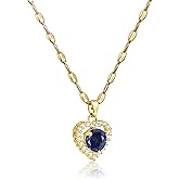 Teppdfann Sapphire Heart Necklace for Women - Blue Birthstone Necklace with CZ, 14K Gold Plated Chain with Gemstone Pendant Jewelry for Valentine's Day Gift