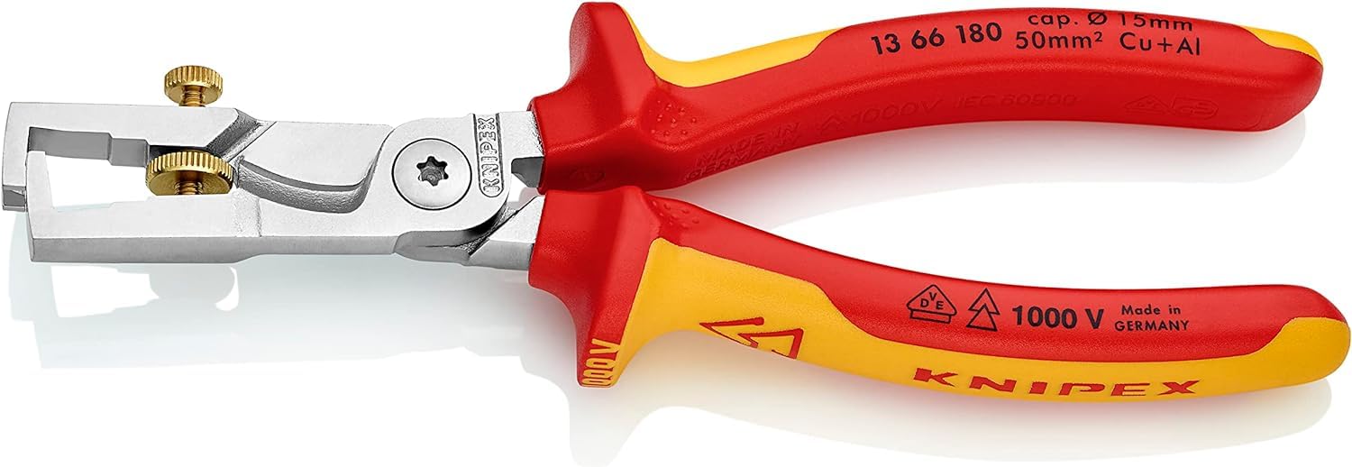 KNIPEX Strix Insulation Strippers with Cable Shears Self-Service Card Chrome-Plated Insulated with Multi-Component Grips, VDE-Tested, 13 66 180 SB