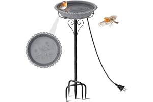 ODSNANIE Heated Bird Bath for Outside Winter, Powerful 100W Thermostat Control Water Heated BirdBaths Bowl for Outdoors with 5-Prong Metal Base Heated Bird Bath for Garden Patio Yard Lawn (Grey)