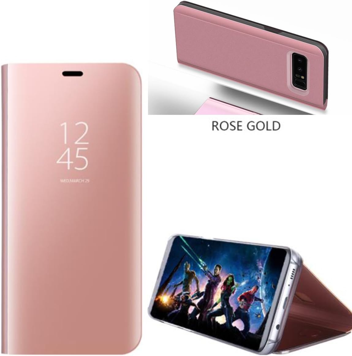 Galaxy S9 Plus Case,Translucent View Window Front Smart Sleep/Wake Up Function Case Mirror Flip Leather Stand Holder Case Full Body Protective (Rose Gold, for Samsung Galaxy S9 Plus)